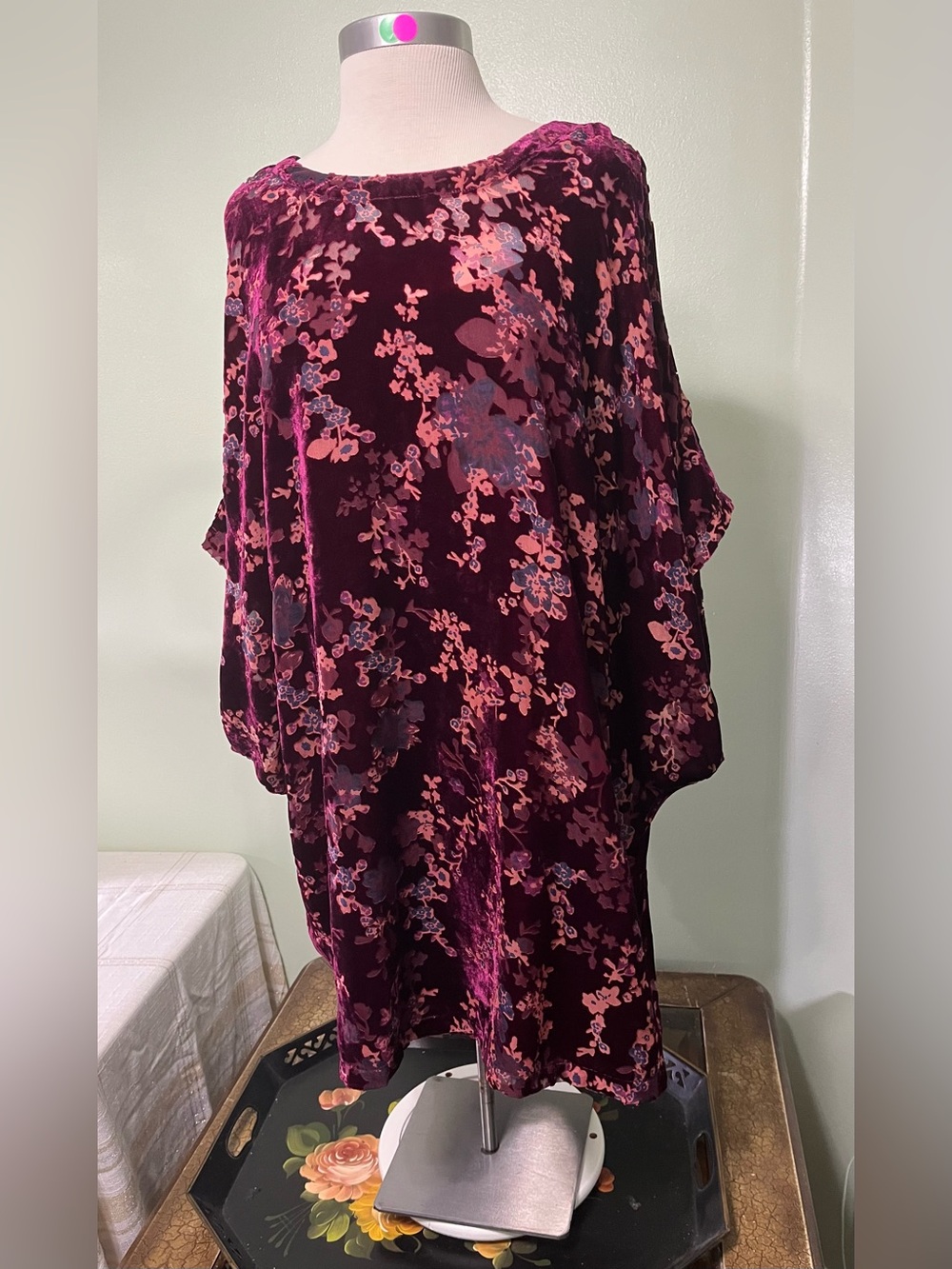 Natural Life Women’s Velvet Burnout Floral Tunic Top Womens Burgundy Boho Sz M - Picture 2 of 13